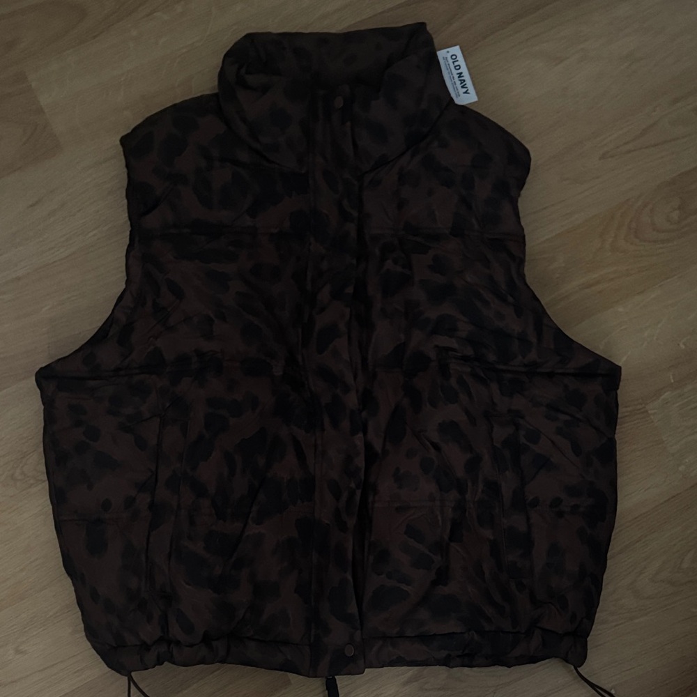 Brown Leopard Print Puffer Vest